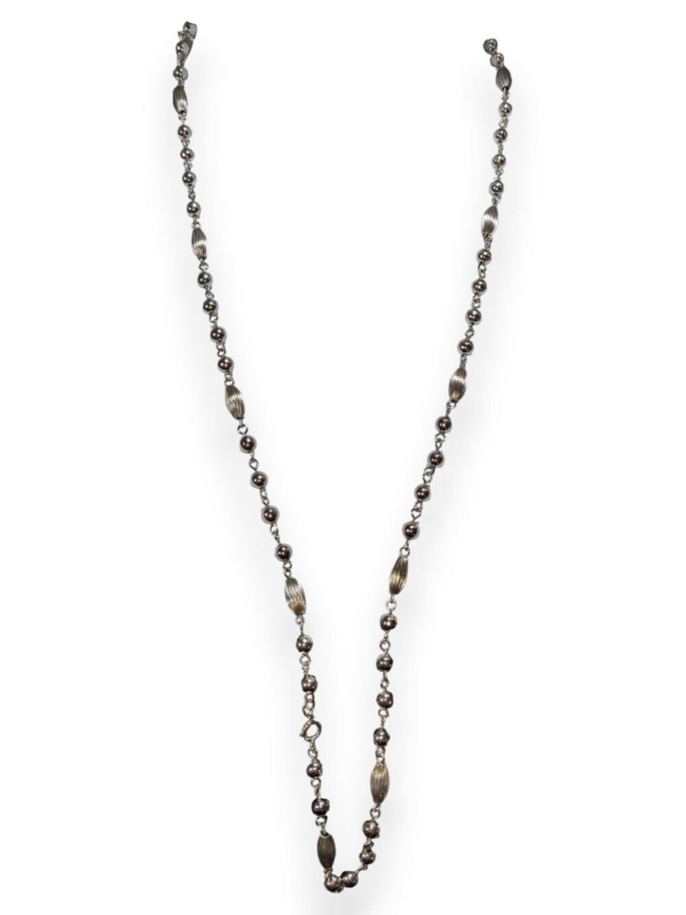 Vintage Minimalist Silver Tone Beaded Station Necklace 30 Inch